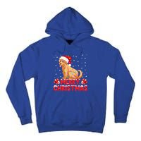 Merry Christmas Golden Retriever Santa Hat Lights Snowflakes Gift Tall Hoodie