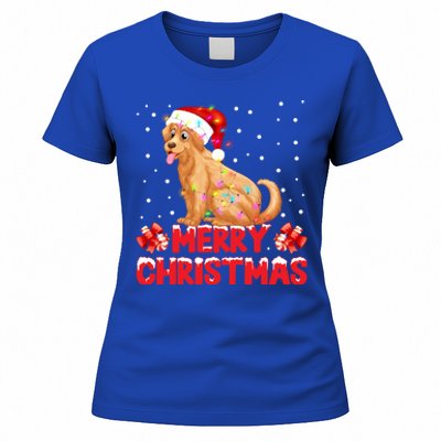 Merry Christmas Golden Retriever Santa Hat Lights Snowflakes Gift Women's T-Shirt