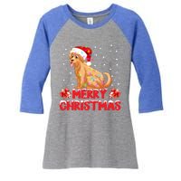 Merry Christmas Golden Retriever Santa Hat Lights Snowflakes Gift Women's Tri-Blend 3/4-Sleeve Raglan Shirt