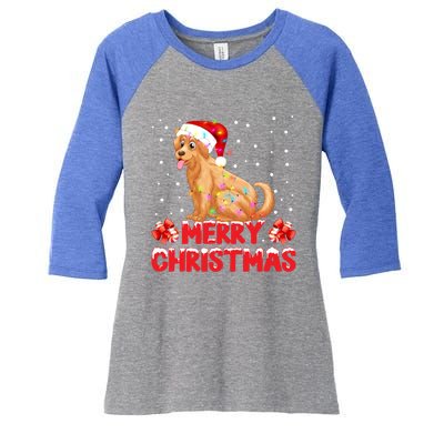 Merry Christmas Golden Retriever Santa Hat Lights Snowflakes Gift Women's Tri-Blend 3/4-Sleeve Raglan Shirt