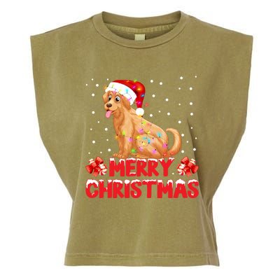 Merry Christmas Golden Retriever Santa Hat Lights Snowflakes Gift Garment-Dyed Women's Muscle Tee