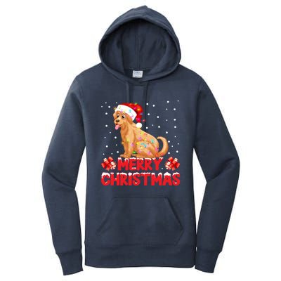 Merry Christmas Golden Retriever Santa Hat Lights Snowflakes Gift Women's Pullover Hoodie