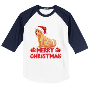 Merry Christmas Golden Retriever Santa Hat Lights Snowflakes Gift Baseball Sleeve Shirt