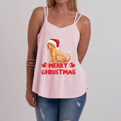 Merry Christmas Golden Retriever Santa Hat Lights Snowflakes Gift Women's Strappy Tank