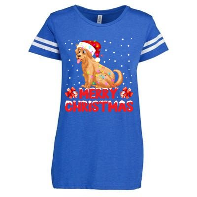 Merry Christmas Golden Retriever Santa Hat Lights Snowflakes Gift Enza Ladies Jersey Football T-Shirt