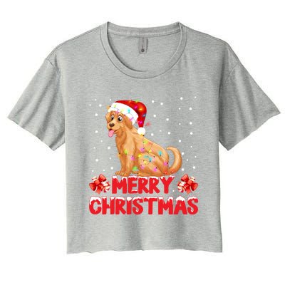 Merry Christmas Golden Retriever Santa Hat Lights Snowflakes Gift Women's Crop Top Tee