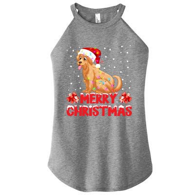 Merry Christmas Golden Retriever Santa Hat Lights Snowflakes Gift Women's Perfect Tri Rocker Tank