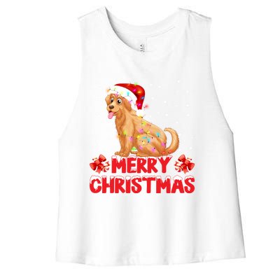 Merry Christmas Golden Retriever Santa Hat Lights Snowflakes Gift Women's Racerback Cropped Tank