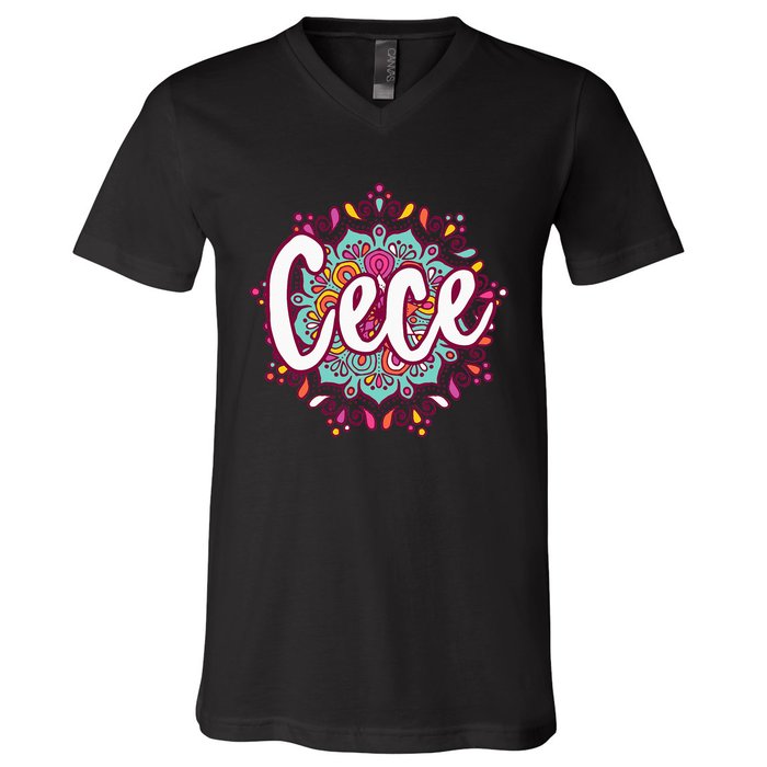 Mandala Cece  Grandma Christmas Birthday Mothers Day V-Neck T-Shirt