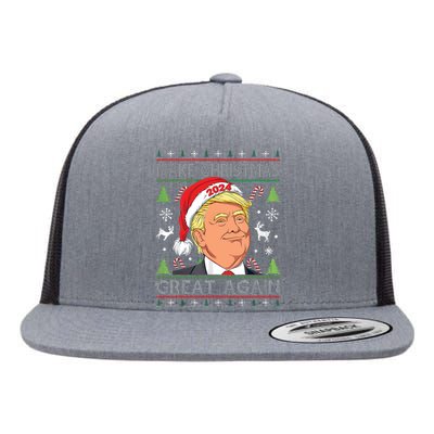 Make Christmas Great Again Ugly Funny Trump 2024 Flat Bill Trucker Hat