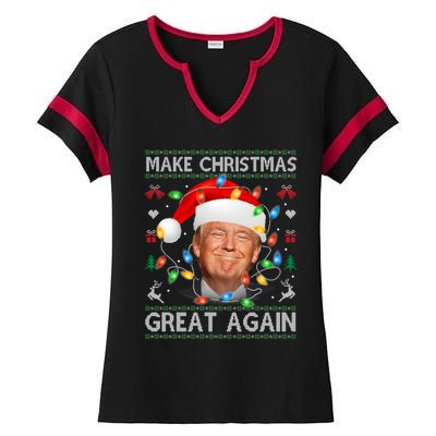 Make Christmas Great Again Funny Trump Ugly Christmas Gift Ladies Halftime Notch Neck Tee