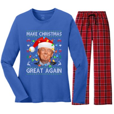 Make Christmas Great Again Funny Trump Ugly Christmas Gift Women's Long Sleeve Flannel Pajama Set 