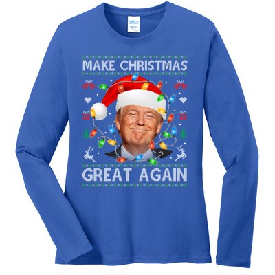 Make Christmas Great Again Funny Trump Ugly Christmas Gift Ladies Long Sleeve Shirt