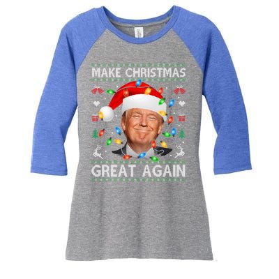 Make Christmas Great Again Funny Trump Ugly Christmas Gift Women's Tri-Blend 3/4-Sleeve Raglan Shirt