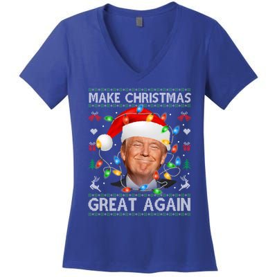 Make Christmas Great Again Funny Trump Ugly Christmas Gift Women's V-Neck T-Shirt