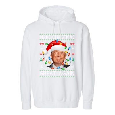 Make Christmas Great Again Funny Trump Ugly Christmas Gift Garment-Dyed Fleece Hoodie