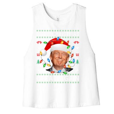 Make Christmas Great Again Funny Trump Ugly Christmas Gift Women's Racerback Cropped Tank