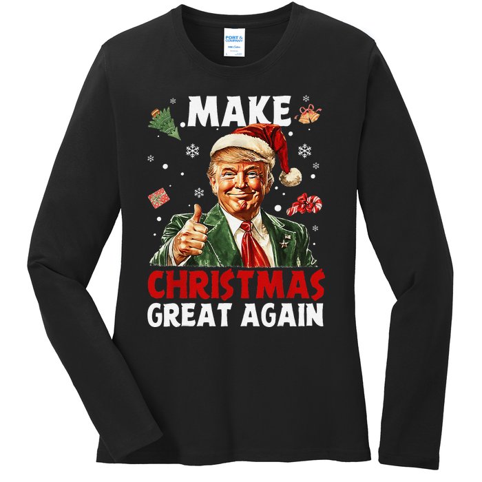 Make Christmas Great Again Funny Christmas Pajamas Gift Ladies Long Sleeve Shirt