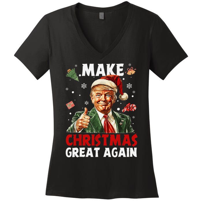 Make Christmas Great Again Funny Christmas Pajamas Gift Women's V-Neck T-Shirt