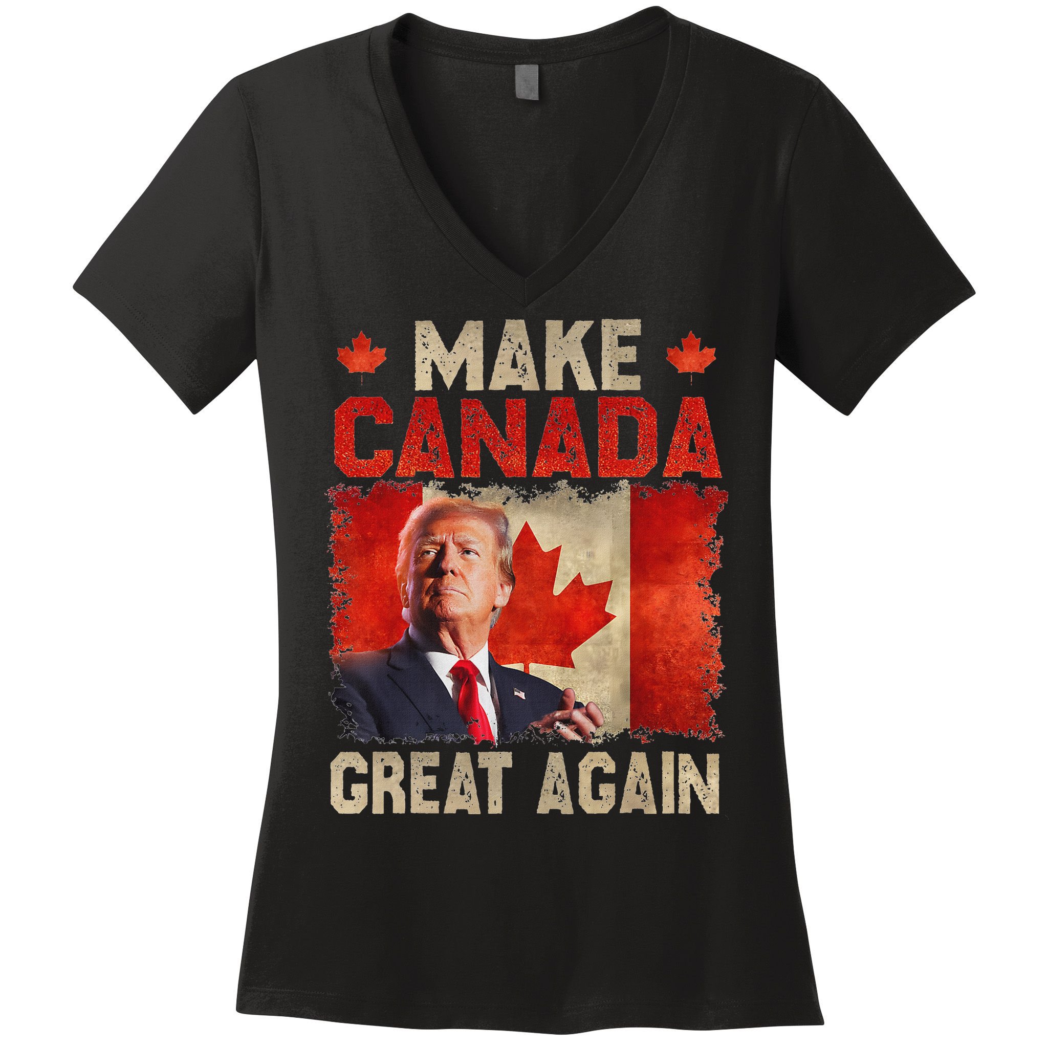 Make Canada Great Again Funny Trump President 2024 Women's V-Neck T-Shirt