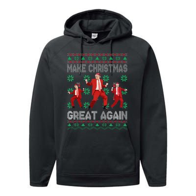 Make Christmas Great Again Santa Trump Dance Ugly Sweater Gift Performance Fleece Hoodie