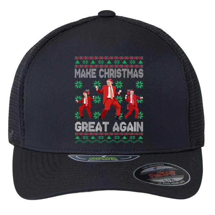 Make Christmas Great Again Santa Trump Dance Ugly Sweater Gift Flexfit Unipanel Trucker Cap