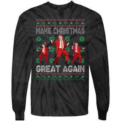 Make Christmas Great Again Santa Trump Dance Ugly Sweater Gift Tie-Dye Long Sleeve Shirt