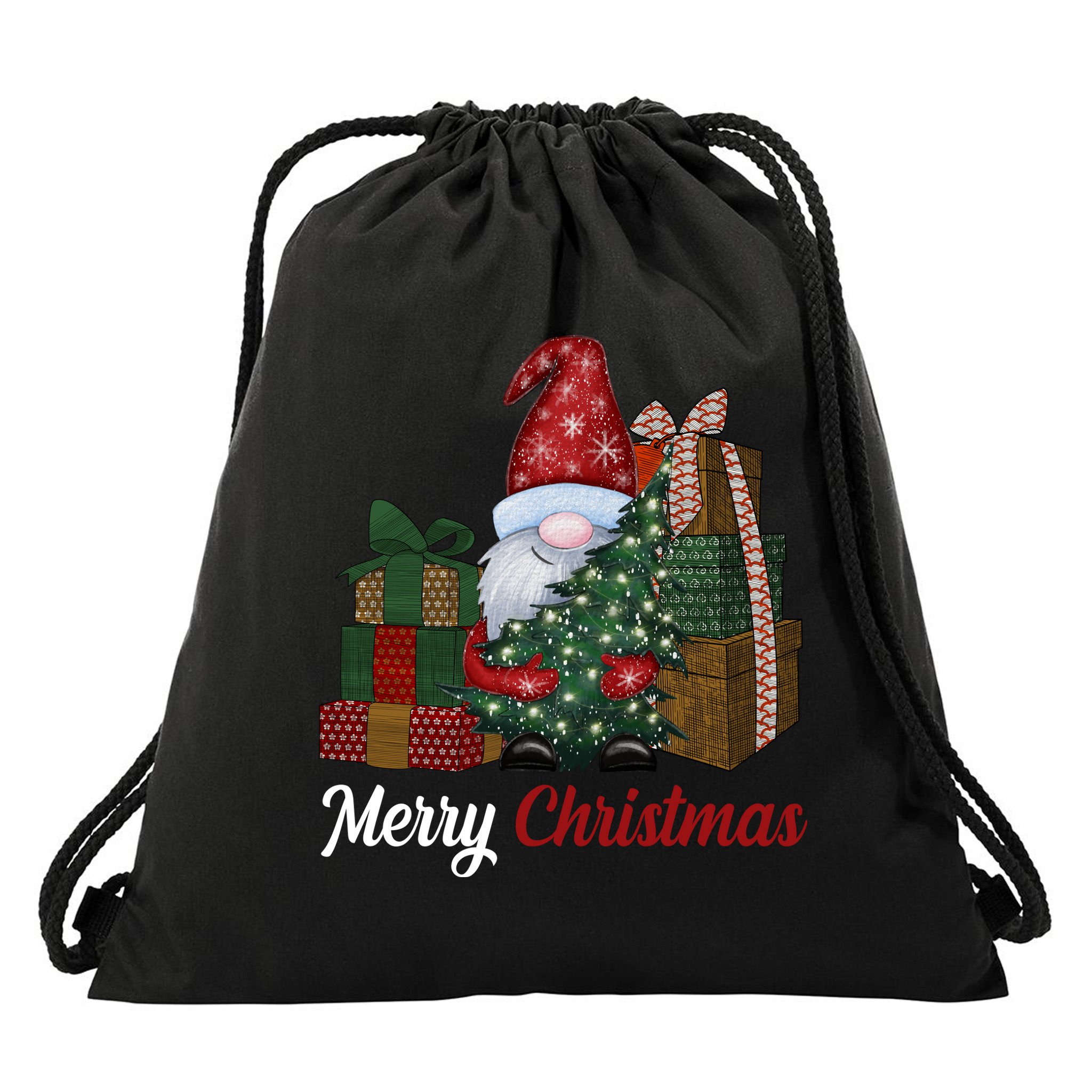 Merry Christmas Gnome Festive Holiday Gift Drawstring Bag