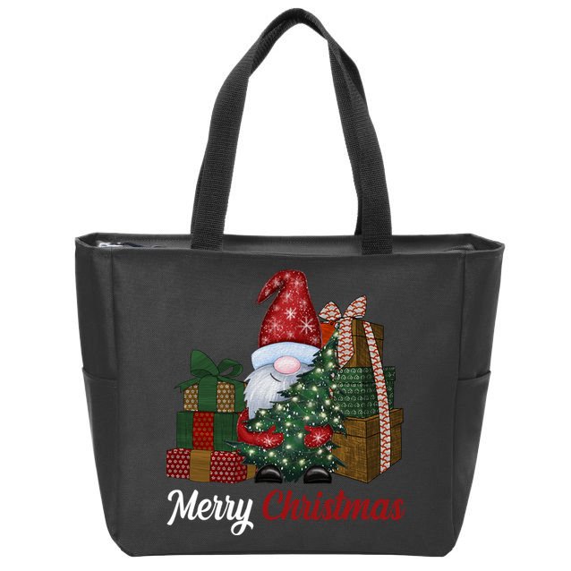 Merry Christmas Gnome Festive Holiday Gift Zip Tote Bag
