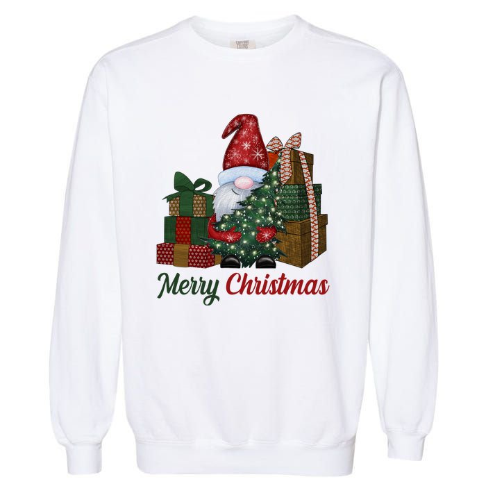 Merry Christmas Gnome Festive Holiday Gift Garment-Dyed Sweatshirt