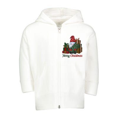 Merry Christmas Gnome Festive Holiday Gift Toddler Zip Fleece Hoodie