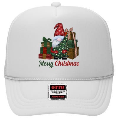 Merry Christmas Gnome Festive Holiday Gift High Crown Mesh Back Trucker Hat