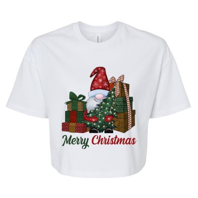 Merry Christmas Gnome Festive Holiday Gift Bella+Canvas Jersey Crop Tee