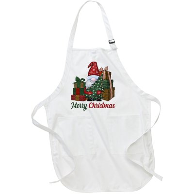 Merry Christmas Gnome Festive Holiday Gift Full-Length Apron With Pockets