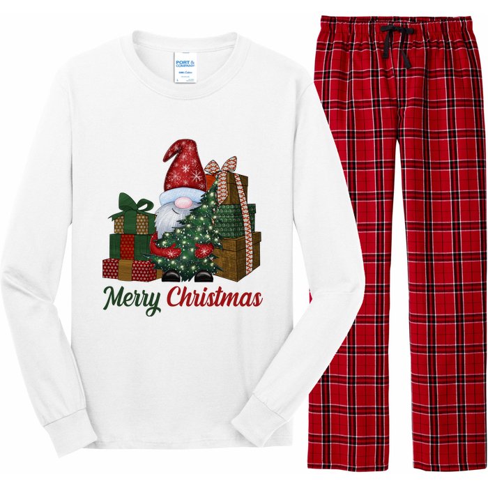 Merry Christmas Gnome Festive Holiday Gift Long Sleeve Pajama Set