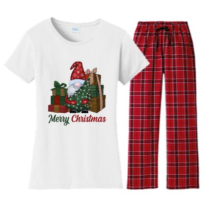 Merry Christmas Gnome Festive Holiday Gift Women's Flannel Pajama Set