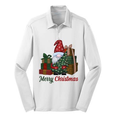 Merry Christmas Gnome Festive Holiday Gift Silk Touch Performance Long Sleeve Polo