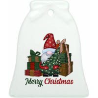 Merry Christmas Gnome Festive Holiday Gift Ceramic Bell Ornament