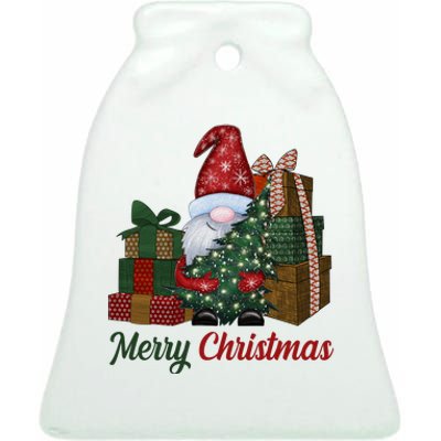 Merry Christmas Gnome Festive Holiday Gift Ceramic Bell Ornament