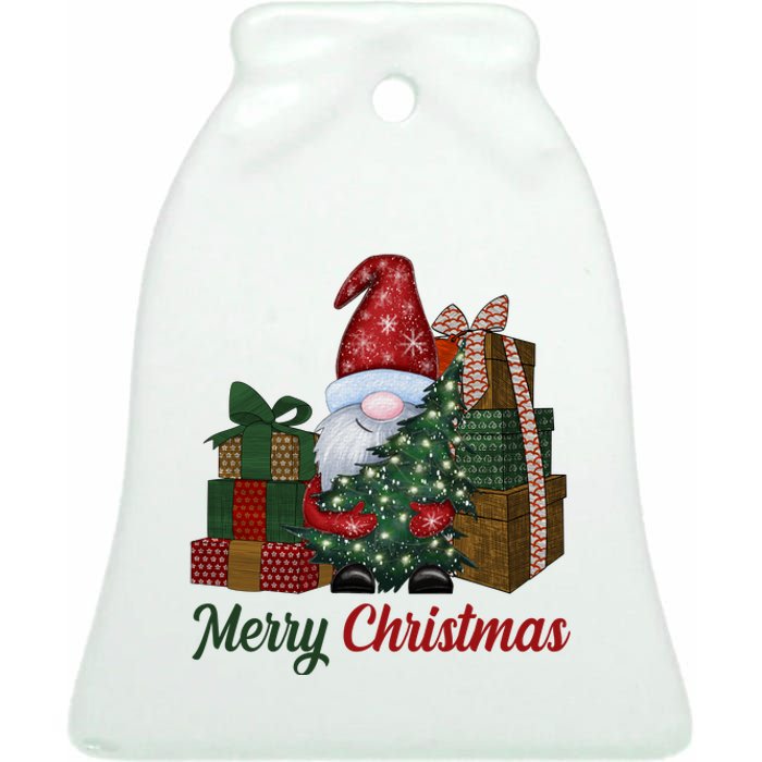 Merry Christmas Gnome Festive Holiday Gift Ceramic Bell Ornament