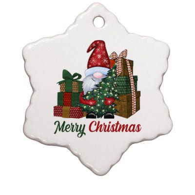 Merry Christmas Gnome Festive Holiday Gift Ceramic Star Ornament