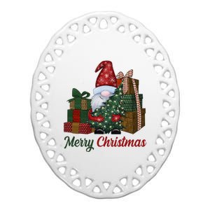 Merry Christmas Gnome Festive Holiday Gift Ceramic Oval Ornament