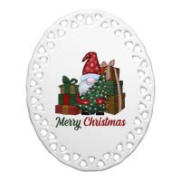 Merry Christmas Gnome Festive Holiday Gift Ceramic Oval Ornament