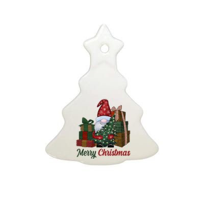 Merry Christmas Gnome Festive Holiday Gift Ceramic Tree Ornament