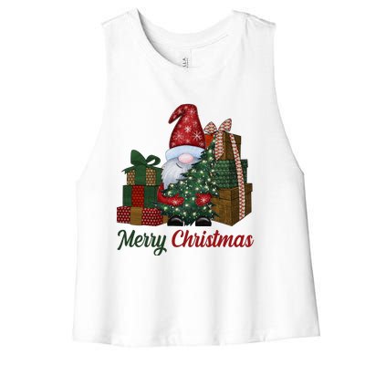 Merry Christmas Gnome Festive Holiday Gift Women's Racerback Cropped Tank