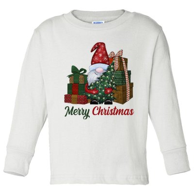 Merry Christmas Gnome Festive Holiday Gift Toddler Long Sleeve Shirt