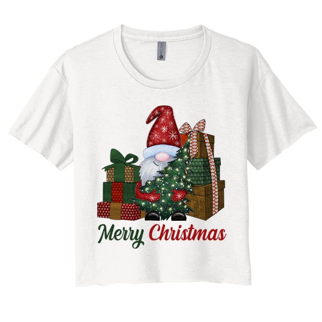 Merry Christmas Gnome Festive Holiday Gift Crop Top