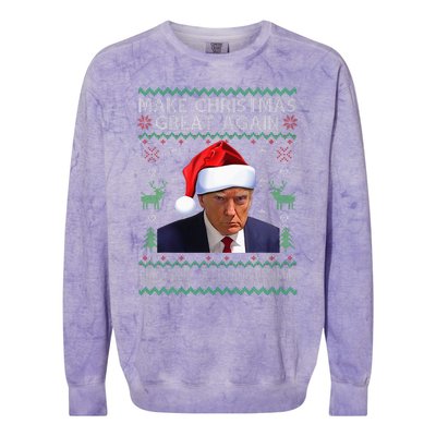 Make Christmas Great Again Trump Mug Shot Never Surrender  Colorblast Crewneck Sweatshirt