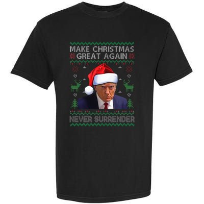 Make Christmas Great Again Trump Mug Shot Never Surrender  Garment-Dyed Heavyweight T-Shirt