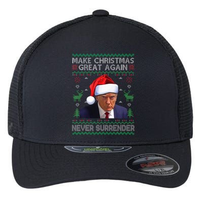 Make Christmas Great Again Trump Mug Shot Never Surrender  Flexfit Unipanel Trucker Cap